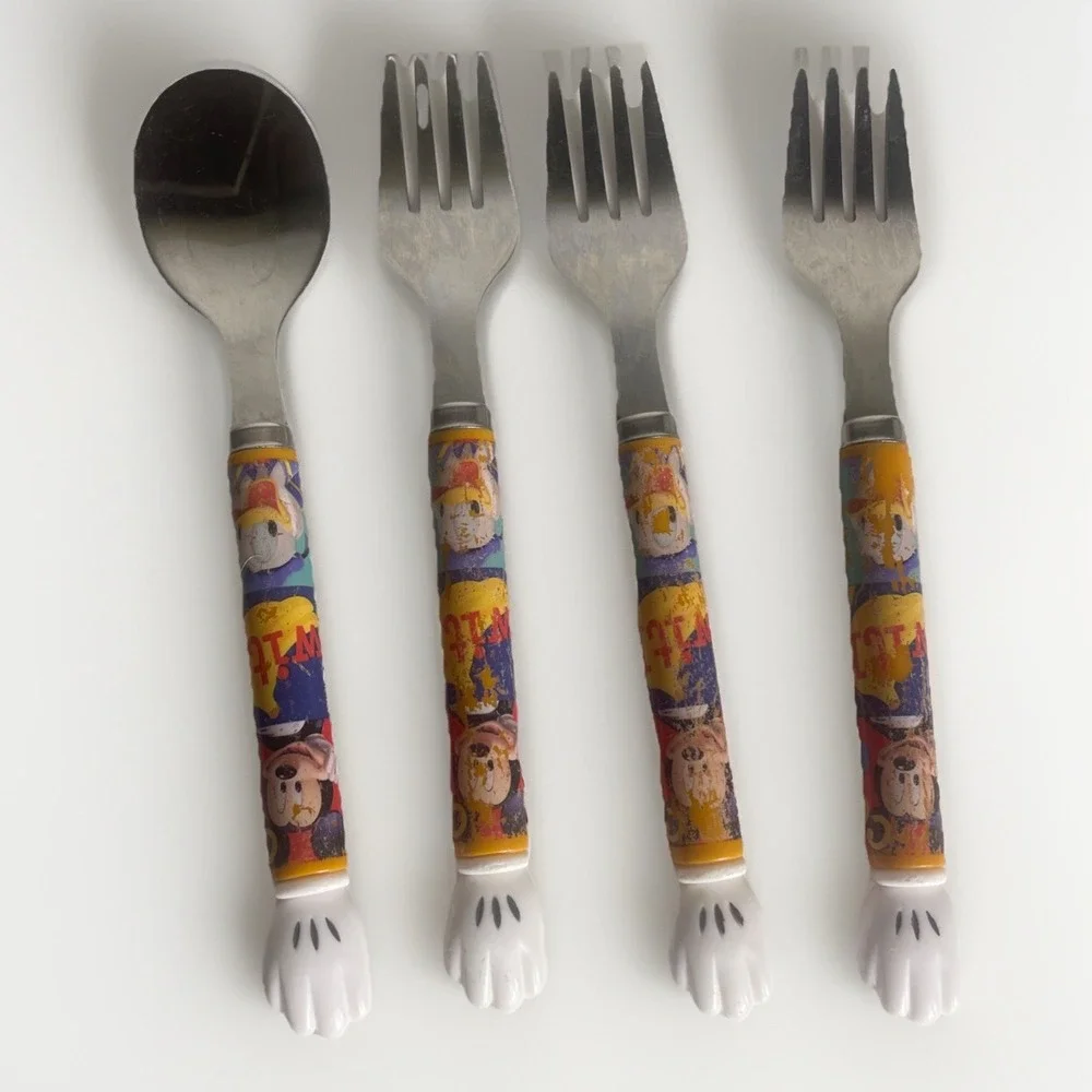 Vintage 90s Baby Disney Mickey Mouse Spoon And Forks Plastic And Stainless Steel